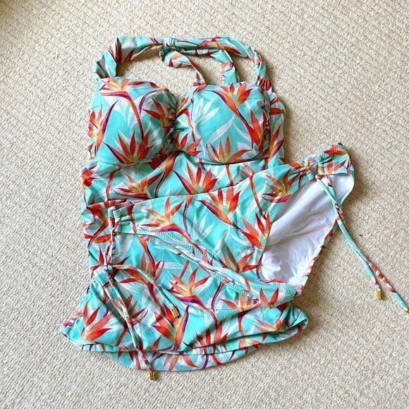 Helen Jon | Blue & Red Fire Island Convertible Tankini Set  Swim Women Size M L - Picture 1 of 11